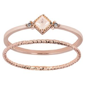 LC Lauren Conrad Rose Gold Tone Twisted Band & Simulated Crystal Ring Set of 2